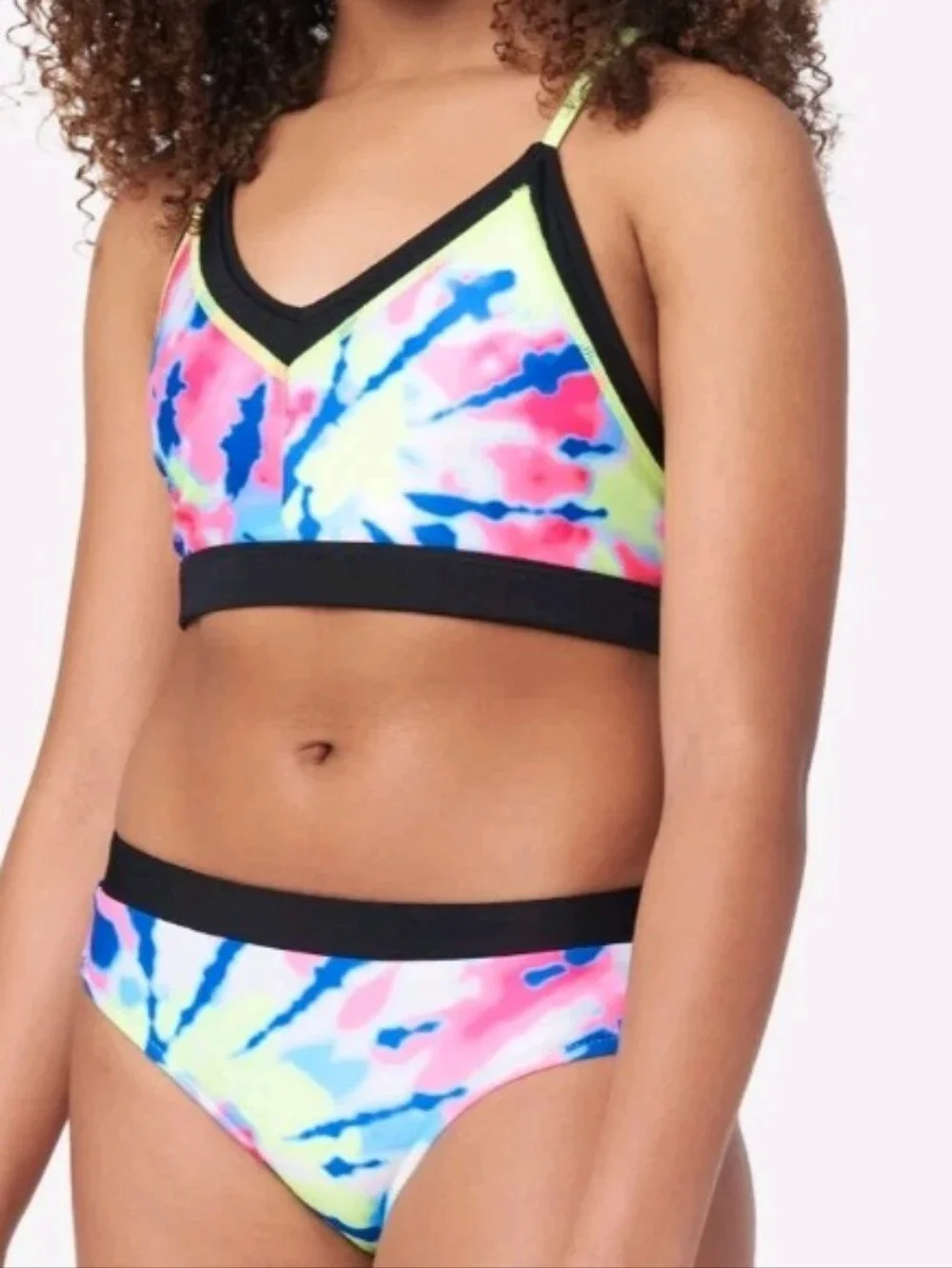 Justice Reverisable Two-Piece Swim Set - Neon Lime & Tie-Dye Sz XL16-18 Nwt